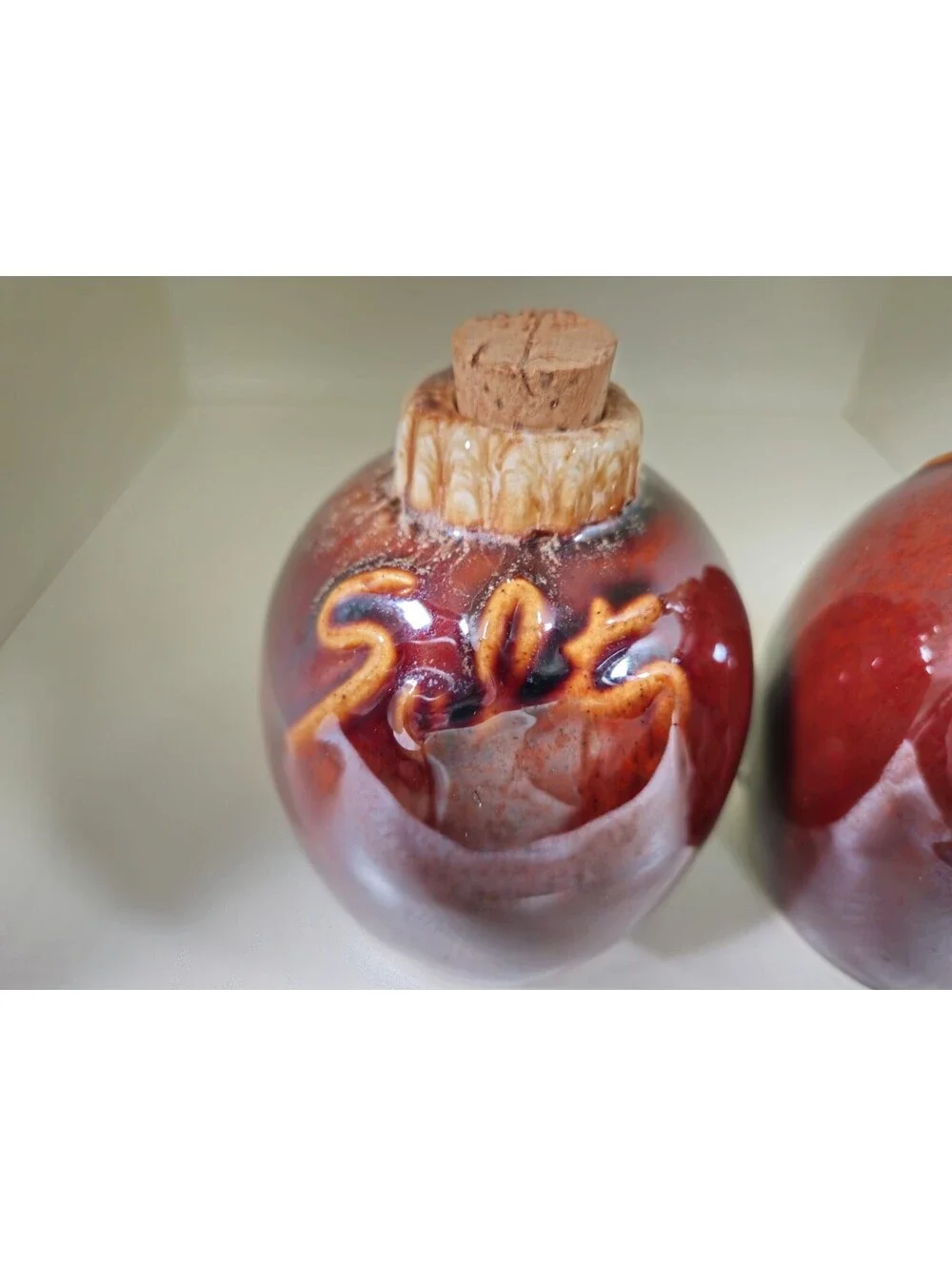 Hull Salt & Pepper Shakers Brown Drip With Corks Vintage Oven Proof USA Ceramic